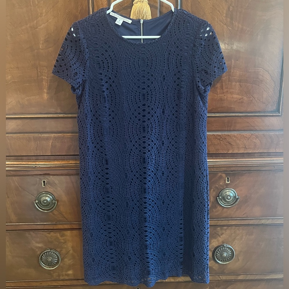 Maggy London Blue Lace Cap Sleeve Mini Shift Dress Size 8
